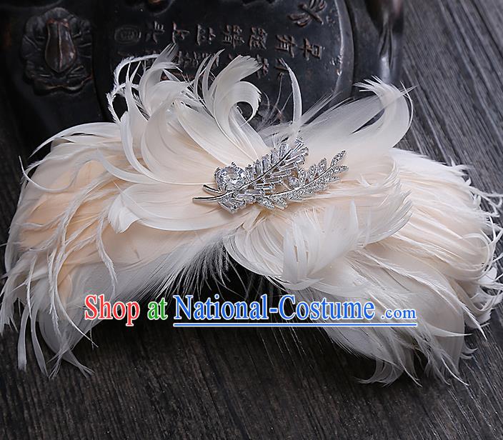 Top Grade Handmade Wedding Bride Hair Accessories Princess Pink Feather Hair Claw, Traditional Baroque Hair Stick Headpiece for Women