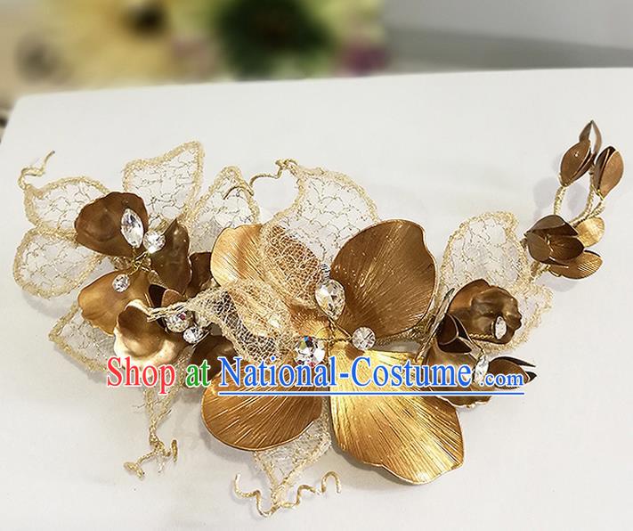 Top Grade Handmade Wedding Bride Hair Accessories Golden Hair Claw, Traditional Baroque Princess Hair Clasp Headpiece for Women