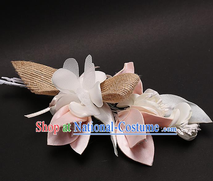 Top Grade Handmade Wedding Bride Hair Accessories Pink Flower Hair Claw, Traditional Baroque Princess Hair Stick Headpiece for Women