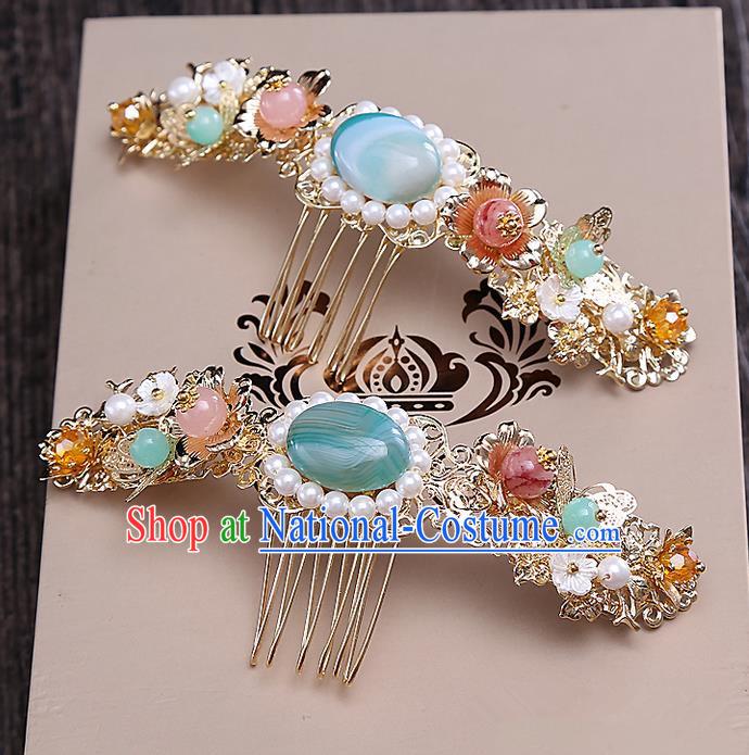 Top Grade Chinese Handmade Wedding Hair Accessories Hair Comb, Traditional China Xiuhe Suit Bride Step Shake Hairpins Headdress for Women