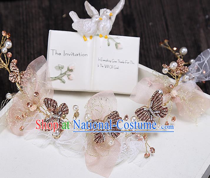 Top Grade Handmade Wedding Bride Hair Accessories Butterfly Hair Clasp, Traditional Baroque Princess Headband Headpiece for Women