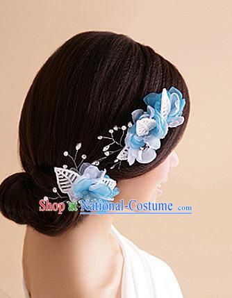 Top Grade Handmade Wedding Bride Hair Accessories Blue Hair Claw, Traditional Baroque Princess Crystal Hair Stick Headband Headpiece for Women