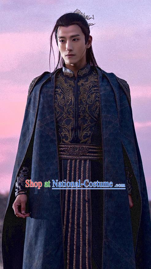 Traditional Ancient Chinese Swordsman Costume and Headpiece Complete Set, Chinese Ancient Imperial Prince General Embroidered Clothing for Men