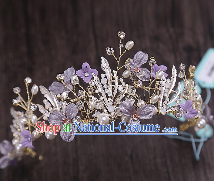 Top Grade Handmade Wedding Hair Accessories Bride Princess Purple Hair Clasp Crown, Traditional Baroque Queen Retro Crystal Royal Crown Wedding Headwear for Women