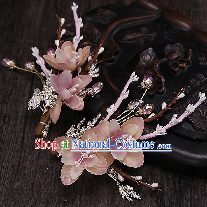 Top Grade Handmade Wedding Hair Accessories Bride Pink Flower Hair Clip, Traditional Baroque Princess Hair Claw Headpiece for Women