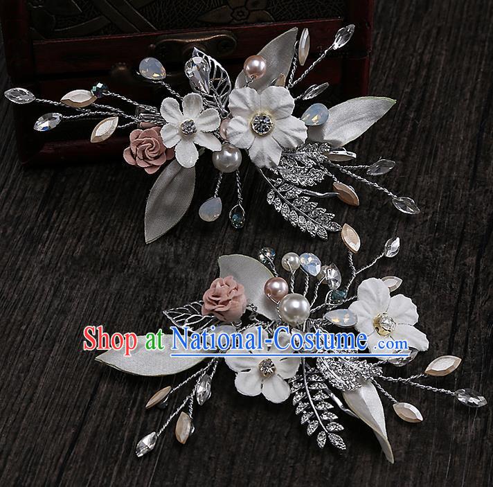 Top Grade Handmade Wedding Hair Accessories Bride Flower Hair Clip, Traditional Baroque Princess Crystal Hair Claw Headpiece for Women