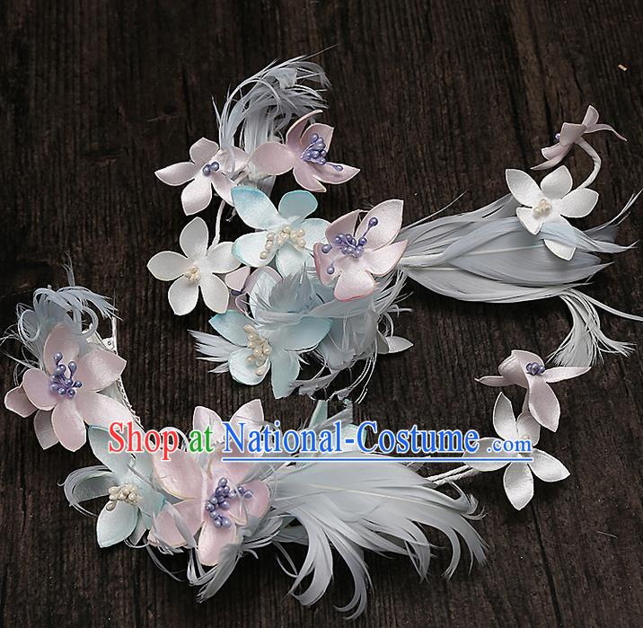 Top Grade Handmade Wedding Hair Accessories Bride Feather Hair Stick, Traditional Baroque Princess Hair Clip Headband Headpiece for Women