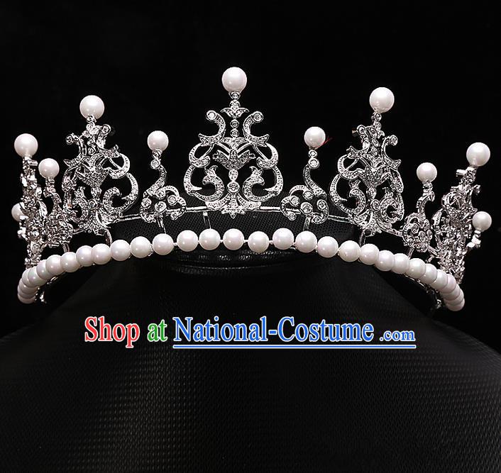 Top Grade Handmade Wedding Hair Accessories Bride Princess Zircon Imperial Crown, Traditional Baroque Queen Retro Pearl Royal Crown Wedding Headwear for Women