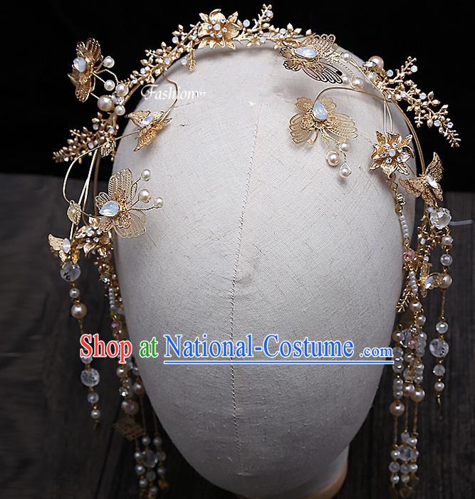 Top Grade Chinese Handmade Wedding Hair Accessories, Traditional China Xiuhe Suit Bride Tassel Hair Clasp Step Shake Headdress for Women