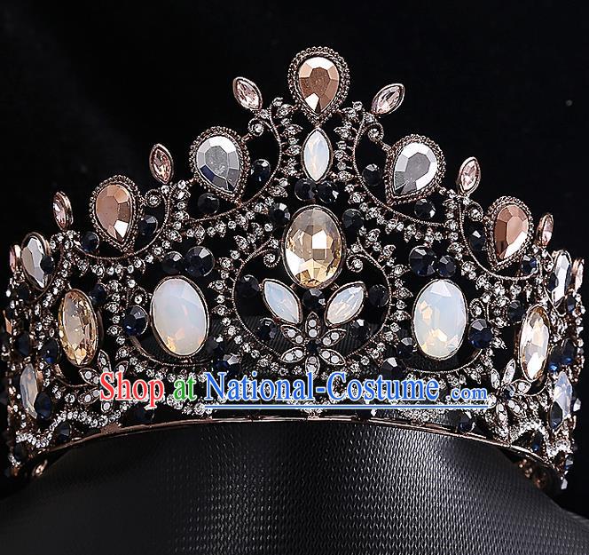 Top Grade Handmade Wedding Hair Accessories Bride Princess Opal Imperial Crown, Traditional Baroque Crystal Royal Crown Wedding Headwear for Women