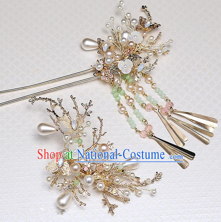 Top Grade Chinese Handmade Wedding Hair Accessories, Traditional China Xiuhe Suit Bride Hairpins Hanfu Tassel Step Shake Headdress for Women