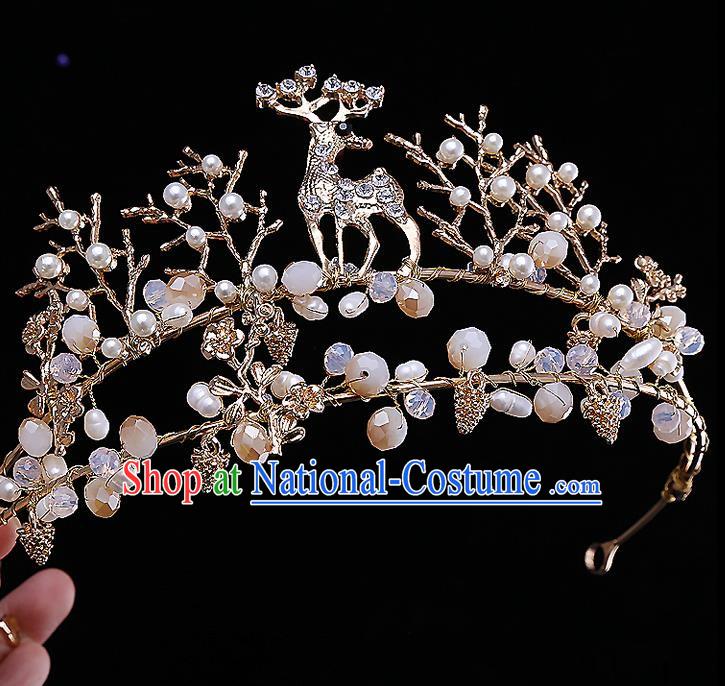 Top Grade Handmade Wedding Hair Accessories Bride Princess Deer Imperial Crown, Traditional Baroque Crystal Royal Crown Wedding Headwear for Women