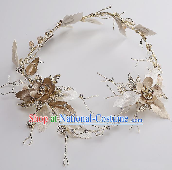 Top Grade Handmade Wedding Dragonfly Hair Accessories Bride Champagne Flowers Hair Clasp, Traditional Baroque Princess Hair Clip Headpiece for Women