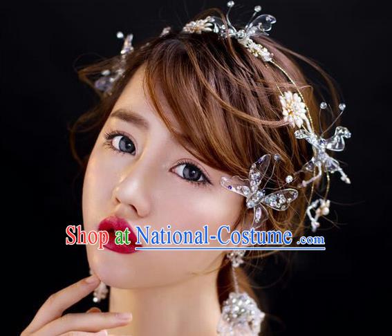 Top Grade Handmade Wedding Hair Accessories Bride Crystal Headband Butterfly Hair Clasp, Traditional Baroque Princess Headdress for Women