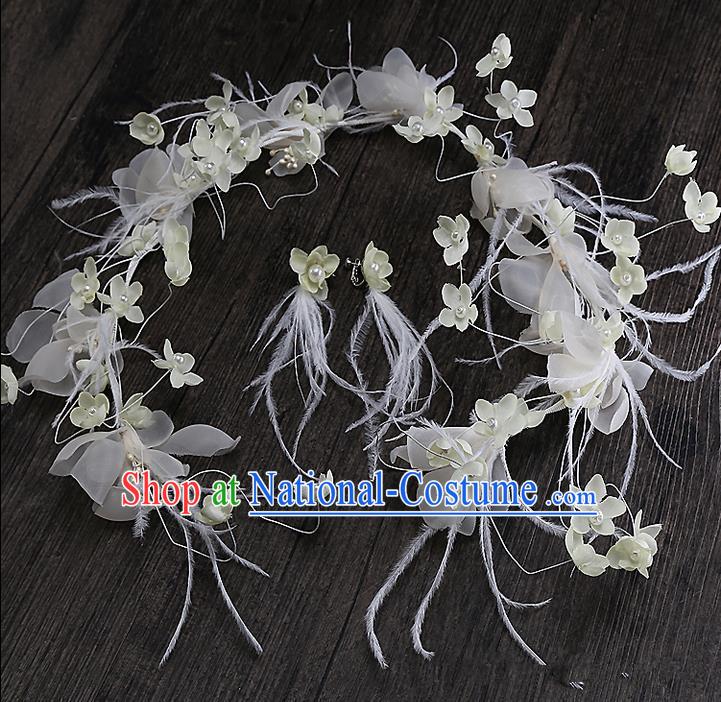 Top Grade Handmade Wedding Dragonfly Hair Accessories Bride White Hair Clasp, Traditional Baroque Princess Hair Stick Headband Headdress for Women