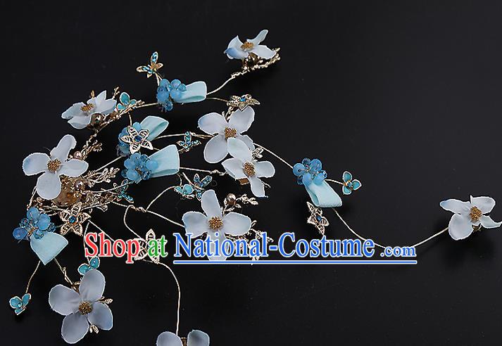 Top Grade Handmade Wedding Hair Accessories Bride Blue Hair Claw, Traditional Baroque Princess Hair Stick Headdress for Women