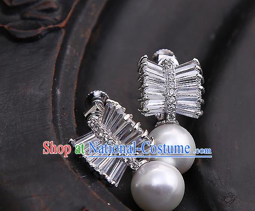 Top Grade Handmade China Wedding Bride Accessories Zircon Earrings, Traditional Princess Wedding Pearl Ear Stud Jewelry for Women