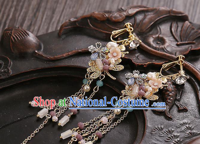 Top Grade Handmade China Wedding Bride Accessories Earrings, Traditional Princess Xiuhe Suit Wedding Long Tassel Eardrop Jewelry for Women