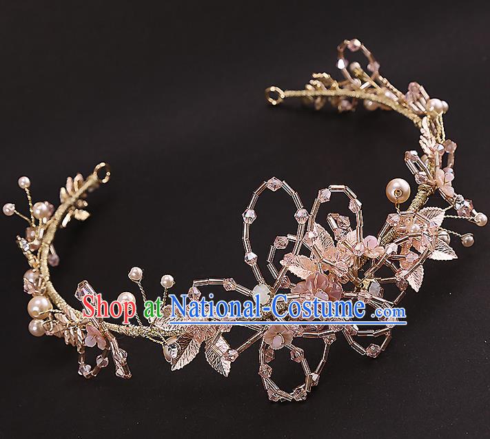 Top Grade Handmade Wedding Dragonfly Hair Accessories Bride Hair Clasp, Traditional Baroque Princess Pink Crystal Headband Hair Stick Headpiece for Women