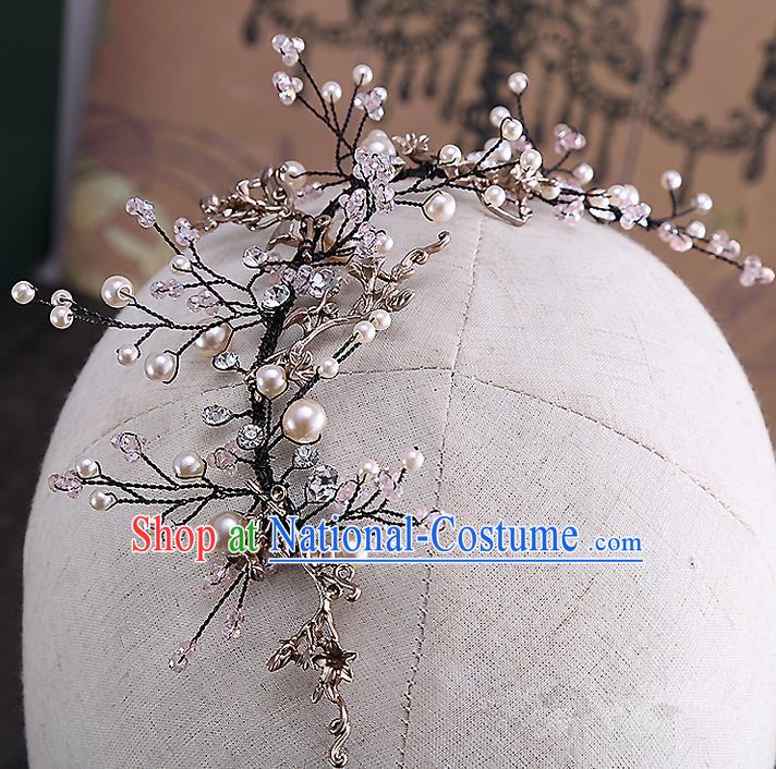 Top Grade Handmade Wedding Dragonfly Hair Accessories Bride Hair Clasp, Traditional Baroque Princess Pearl Headband Hair Stick Headpiece for Women