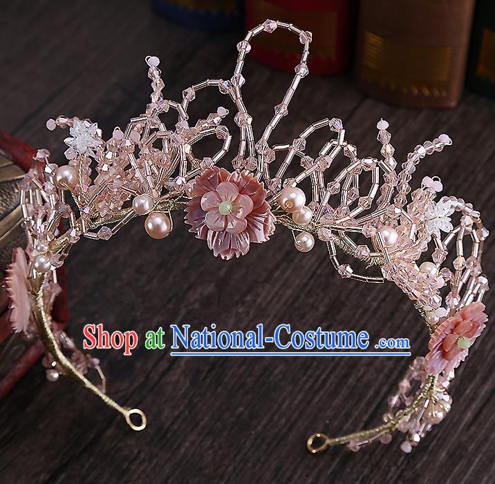 Top Grade Handmade Wedding Dragonfly Hair Accessories Bride Pearl Hair Stick, Traditional Baroque Princess Pink Hair Clasp Headband Headdress for Women