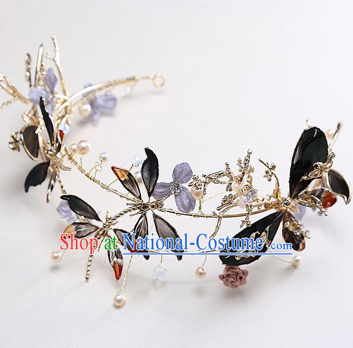 Top Grade Handmade Wedding Dragonfly Hair Accessories Bride Dragonfly Hair Clip, Traditional Baroque Princess Hair Clasp Headband Headdress for Women