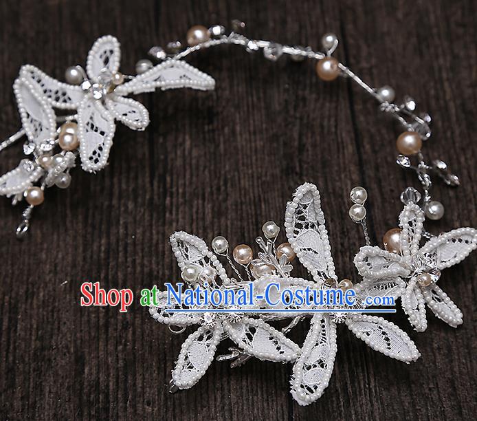 Top Grade Handmade Wedding Dragonfly Hair Accessories Bride Hair Clip, Traditional Baroque Princess Lace Flowers Hair Clasp Headband Headdress for Women