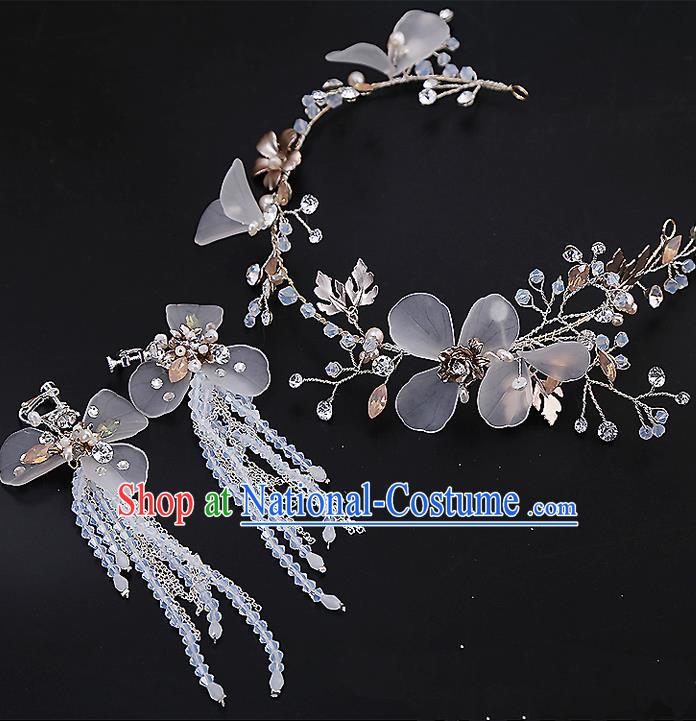 Top Grade Handmade Wedding Dragonfly Hair Accessories Bride Hair Clasp and Earrings, Traditional Baroque Princess Hair Stick Headband Headdress for Women