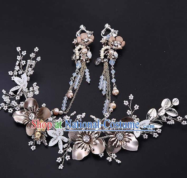 Top Grade Handmade Wedding Dragonfly Hair Accessories Bride Crystal Hair Clasp and Tassel Earrings, Traditional Baroque Princess Hair Stick Headband Headdress for Women