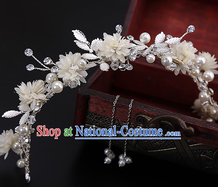 Top Grade Handmade Wedding Dragonfly Hair Accessories Bride Flowers Hair Clasp and Tassel Earrings, Traditional Baroque Princess Hair Stick Headband Headdress for Women