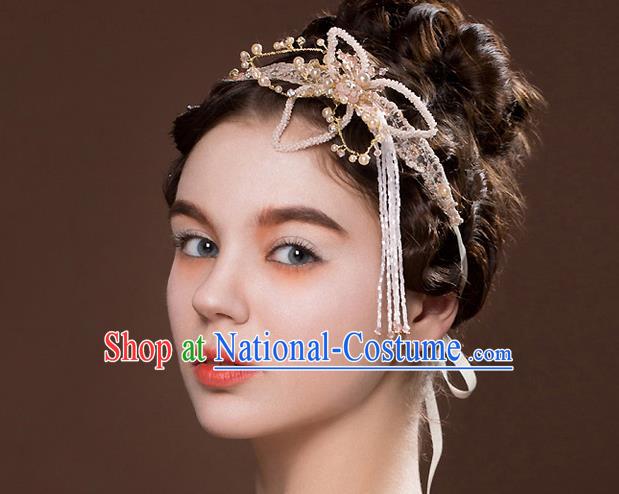 Top Grade Handmade Wedding Dragonfly Hair Accessories Bride Pink Hair Clasp, Traditional Baroque Princess Headband Headdress for Women