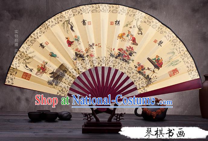 Traditional Chinese Ancient Peking Opera Accessories Scholar Ink Painting Four Arts Fan, Traditional Chinese Beijing Opera Young Men Props Folding Fans