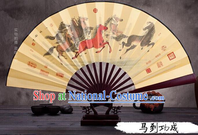 Traditional Chinese Ancient Peking Opera Accessories Scholar Ink Painting Horse Fan, Traditional Chinese Beijing Opera Young Men Props Folding Fans