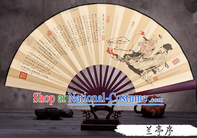 Traditional Chinese Ancient Peking Opera Accessories Scholar Ink Painting Orchid Pavilion Fan, Traditional Chinese Beijing Opera Young Men Props Folding Fans