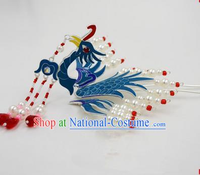 Chinese Ancient Peking Opera Head Accessories Diva Long Tassel Phoenix Hairpins, Traditional Chinese Beijing Opera Princess Hua Tan Hair Clasp Head-ornaments