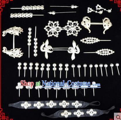 Chinese Ancient Peking Opera Head Accessories Diva Sliver Hairpins, Traditional Chinese Beijing Opera Princess Hua Tan Hair Clasp Head-ornaments Complete Set