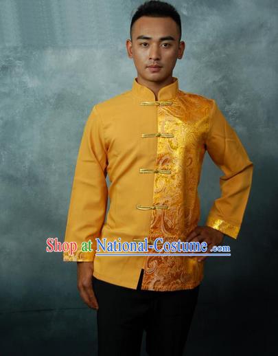 Traditional Traditional Thailand Male Clothing, Southeast Asia Thai Ancient Costumes Dai Nationality Golden Blouse for Men