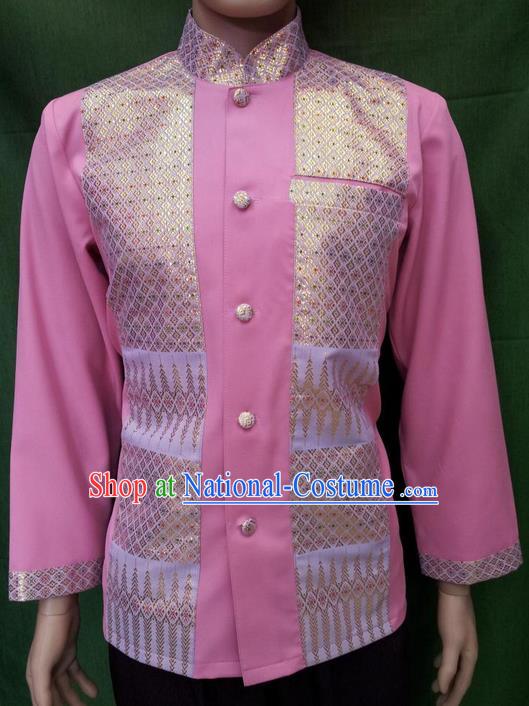 Traditional Traditional Thailand Male Clothing, Southeast Asia Thai Ancient Costumes Dai Nationality Pink Blouse for Men