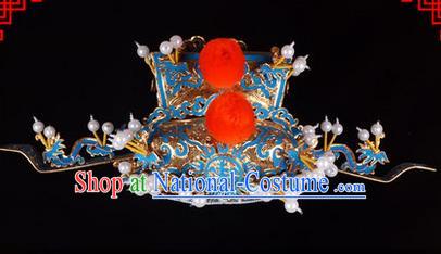 Traditional Chinese Ancient Peking Opera Accessories Prime Minister Hat, Traditional Chinese Beijing Opera Grand Councilor Headwear Helmet Crown