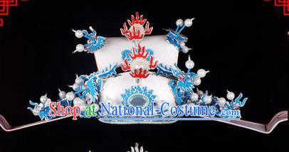 Traditional Chinese Ancient Peking Opera Accessories Prime Minister Hat, Traditional Chinese Beijing Opera Grand Councilor Headwear White Helmet Crown