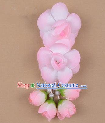 Chinese Ancient Peking Opera Hair Accessories Diva Temple White Pink Flowers Hairpins, Traditional Chinese Beijing Opera Princess Hua Tan Hair Clasp Head-ornaments