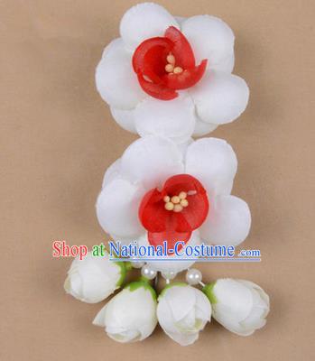 Chinese Ancient Peking Opera Hair Accessories Diva Temple White Flowers Hairpins, Traditional Chinese Beijing Opera Princess Hua Tan Hair Clasp Head-ornaments