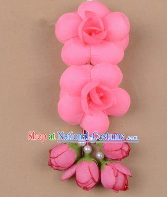 Chinese Ancient Peking Opera Hair Accessories Diva Temple Pink Flowers Hairpins, Traditional Chinese Beijing Opera Princess Hua Tan Hair Clasp Head-ornaments