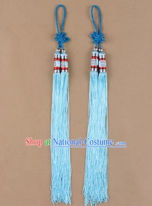 Traditional Chinese Ancient Peking Opera Taiji Sword Tassel, Traditional Chinese Beijing Opera Light Blue Long Tassel Straightsword Hat Tassels