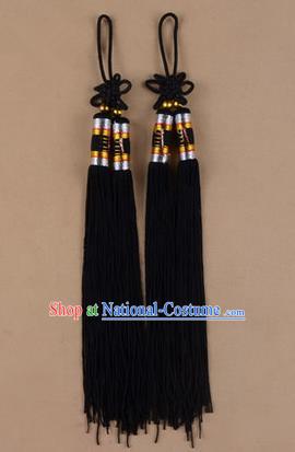 Traditional Chinese Ancient Peking Opera Taiji Sword Tassel, Traditional Chinese Beijing Opera Black Long Tassel Straightsword Hat Tassels