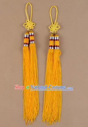 Traditional Chinese Ancient Peking Opera Taiji Sword Tassel, Traditional Chinese Beijing Opera Bright Yellow Long Tassel Straightsword Hat Tassels