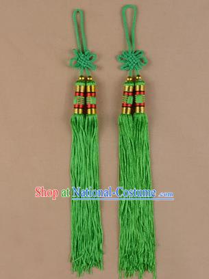 Traditional Chinese Ancient Peking Opera Taiji Sword Tassel, Traditional Chinese Beijing Opera Green Long Tassel Straightsword Hat Tassels