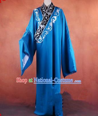 Traditional Chinese Beijing Opera Young Men Blue Clothing, China Peking Opera Scholar Robe Opera Costumes