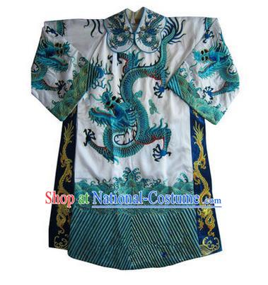 Traditional Chinese Beijing Opera Emperor Clothing, China Peking Opera King White Embroidered Dragon Robe Opera Costumes