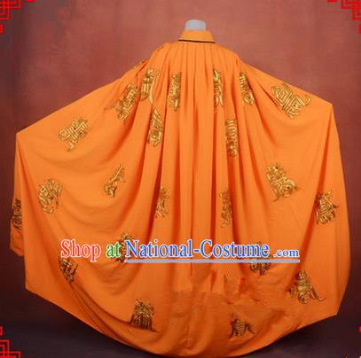 Traditional Chinese Beijing Opera Shaoxing Opera Young Lady Clothing Yellow Cloak, China Peking Opera Diva Role Hua Tan Costume Embroidered Longevity Mantle